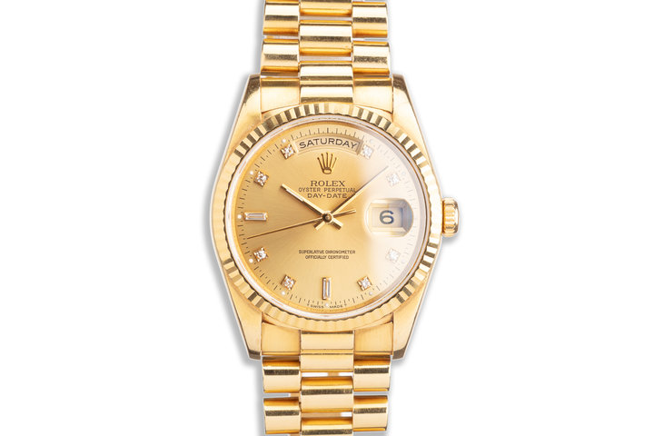 1993 Rolex 18K YG Day-Date 18238 with Gold Diamond Marker Dial photo