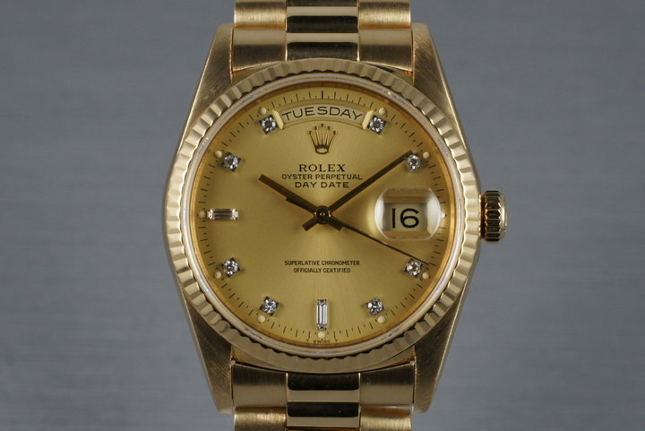 1990 Rolex YG Day-Date 18238 with Diamond Dial photo