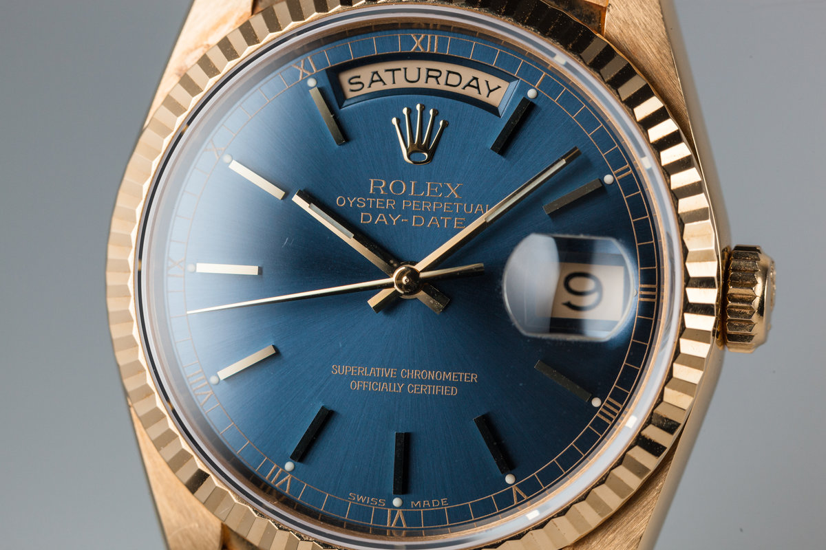 1995 Rolex 18K YG Day-Date 18238 Blue 