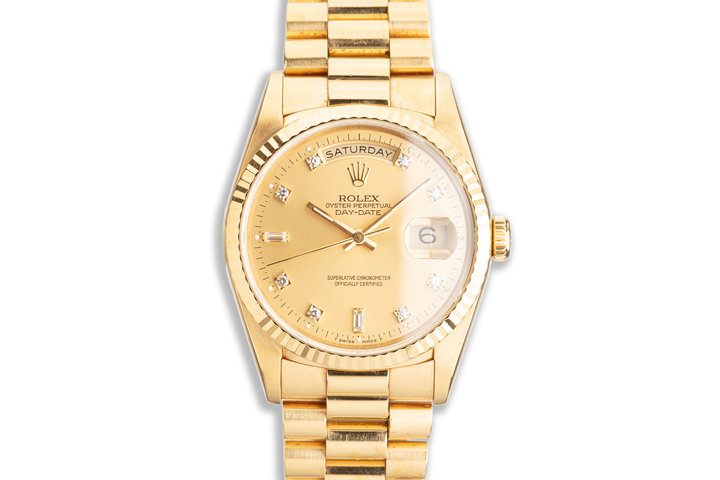 1993 Rolex 18K YG Day-Date 18238A with Metallic Gold Diamond Dial photo