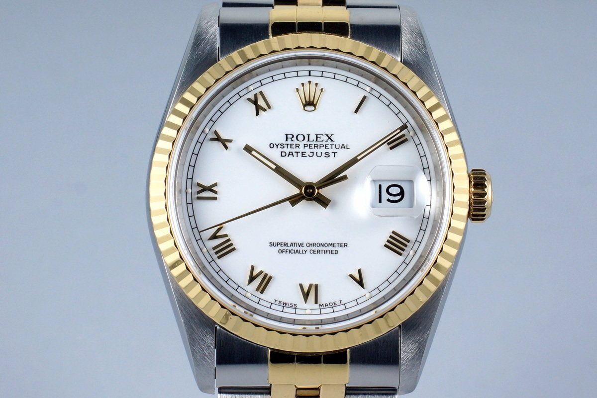 HQ Milton - 1994 Rolex Two Tone DateJust 16233 White Roman Numeral Dial ...