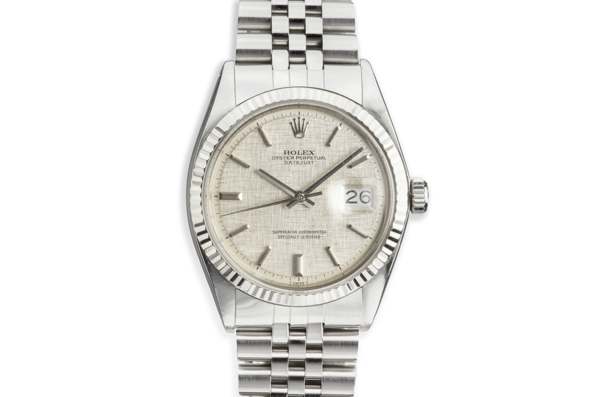 1973 Rolex DateJust 1601 with No Lume Silver Linen Dial photo, #0