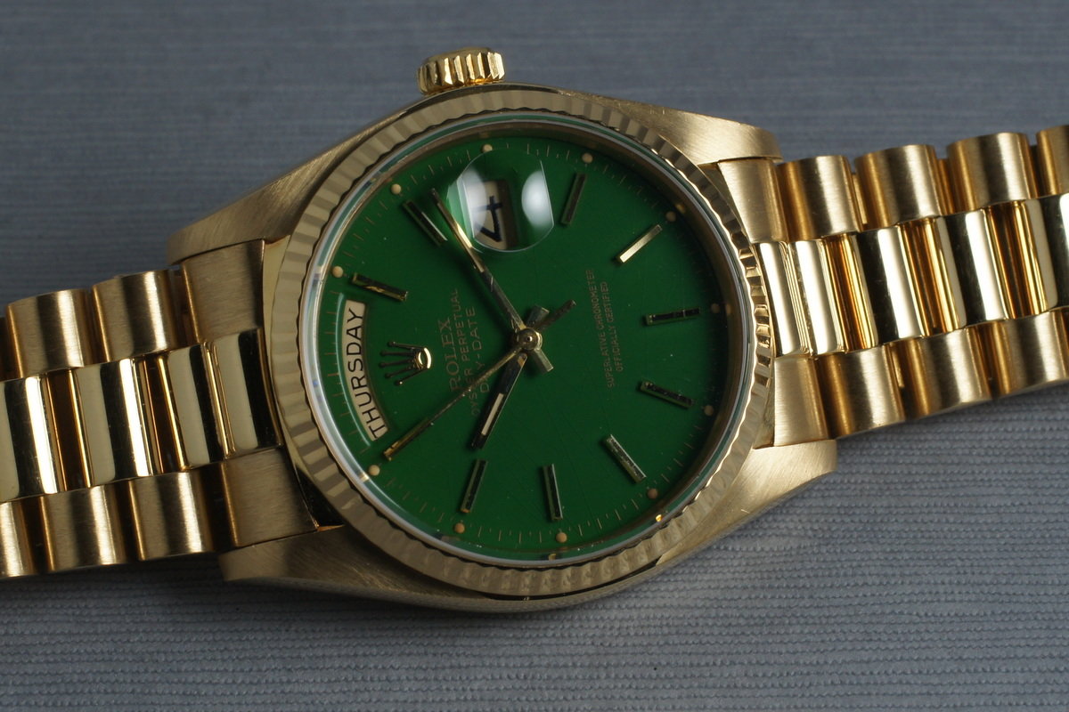 HQ Milton - 1979 Vintage Rolex 18K Day-Date 18038 with Green Stella ...