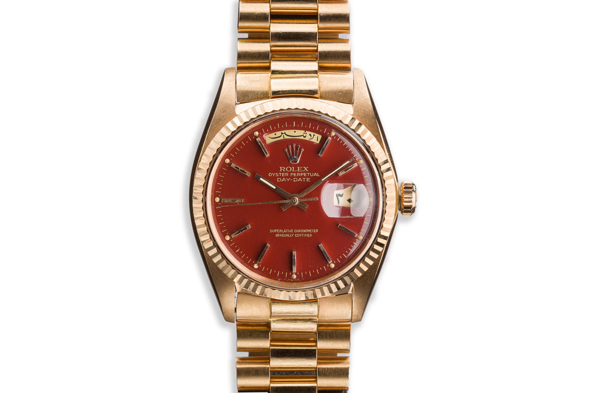 1968 Rolex 18K Day-Date Stella Ox Blood Dial with Arabic Day and Date Disk photo, #0