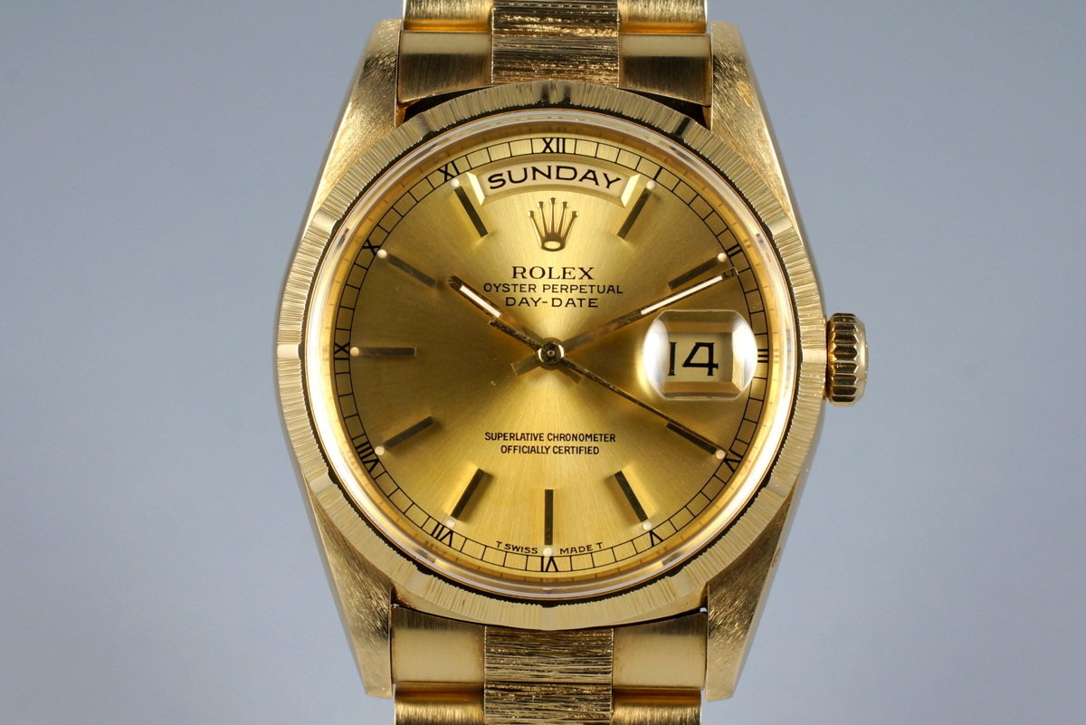 1990 Rolex YG Bark Day-Date 18248 with 