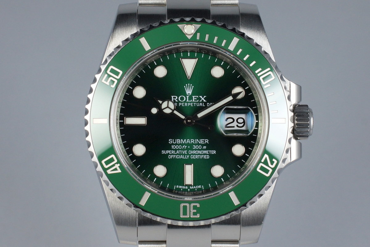 HQ Milton - 2011 Rolex Green Submariner 116610LV with Box and Papers,  Inventory #6951