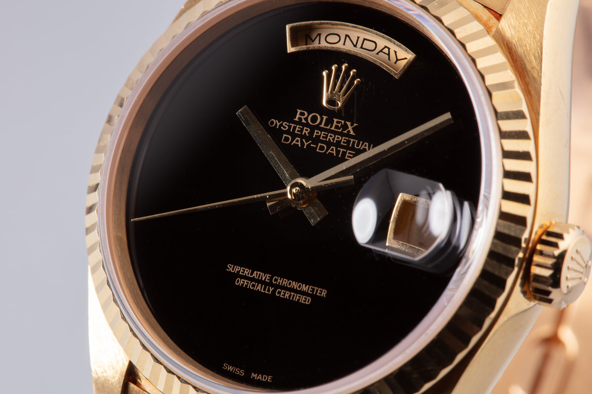 Hq Milton 1995 Rolex 18k Yg Day Date 138 Onyx Dial Inventory A3444