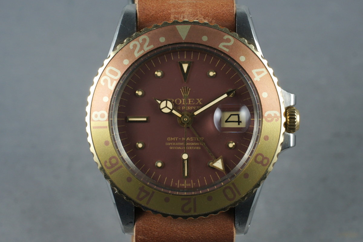 HQ Milton 1972 Vintage Rolex 18K/SS GMT 1675 with Root Beer Dial