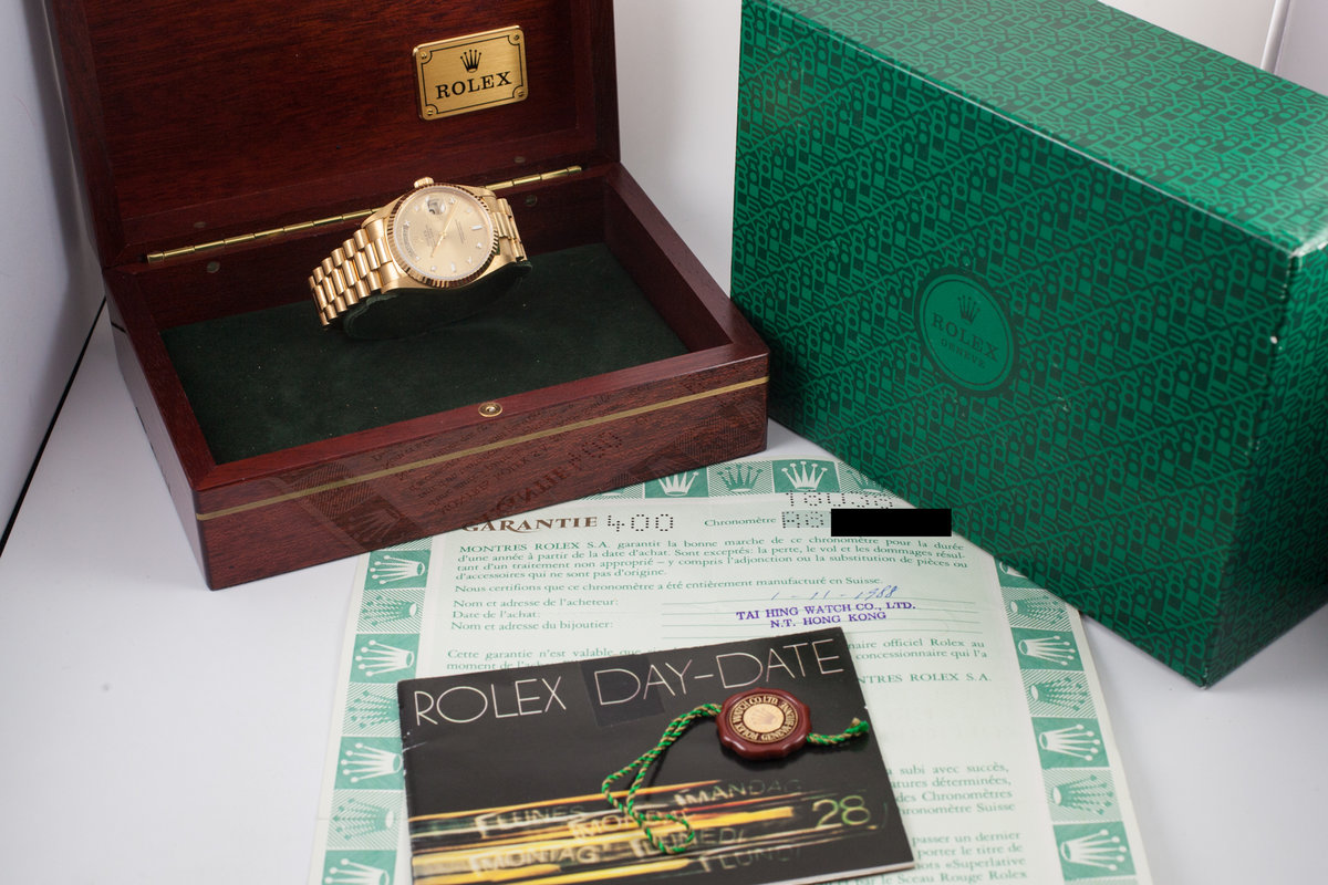 1987 Rolex Day-Date 18038 Diamond Dial 