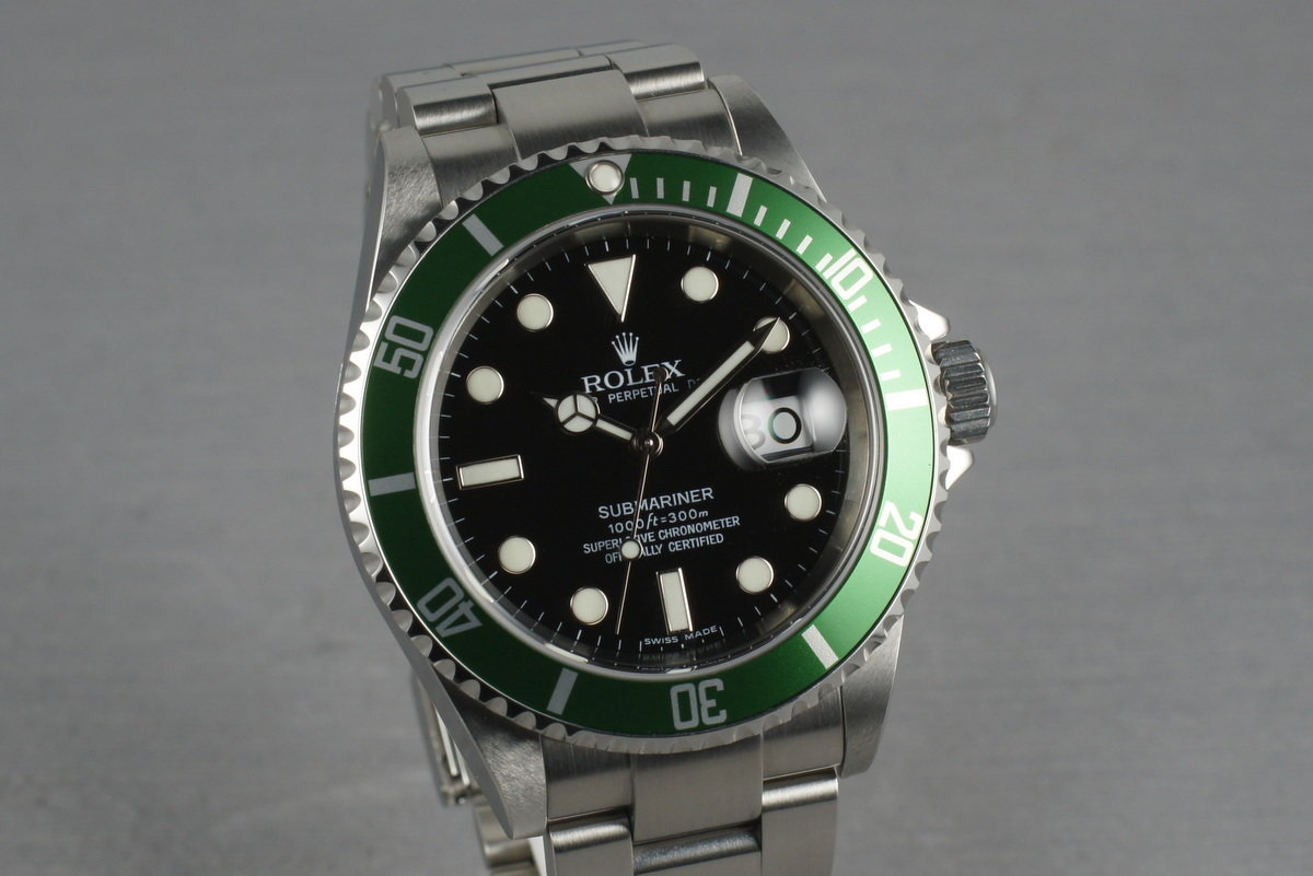 HQ Milton - Rolex Green Submariner 16610 LV with Box and Papers Z serial,  Inventory #1677